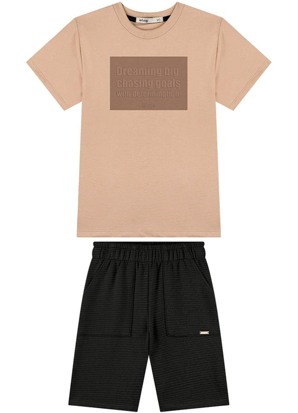 Ioluig - Conjunto Camiseta e Bermuda em Gorgurinho Marrom