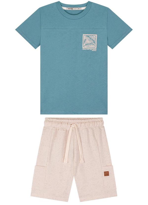 Ioluig - Conjunto Camiseta e Bermuda em Linho Azul 2