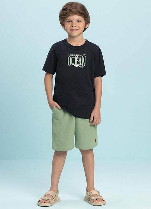 Ioluig - Conjunto Camiseta e Bermuda em Malha Wafer Preto