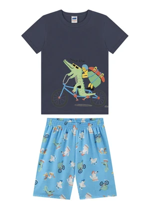 Marlan - Conjunto Camiseta e Bermuda em Microfibra Azul - MARLAN