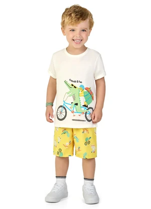 Marlan - Conjunto Camiseta e Bermuda em Microfibra Bege - MARLAN