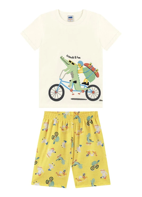 Marlan - Conjunto Camiseta e Bermuda em Microfibra Bege 2