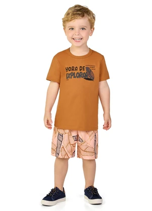 Marlan - Conjunto Camiseta e Bermuda em Microfibra Marrom - MARLAN