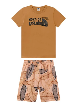 Marlan - Conjunto Camiseta e Bermuda em Microfibra Marrom - MARLAN