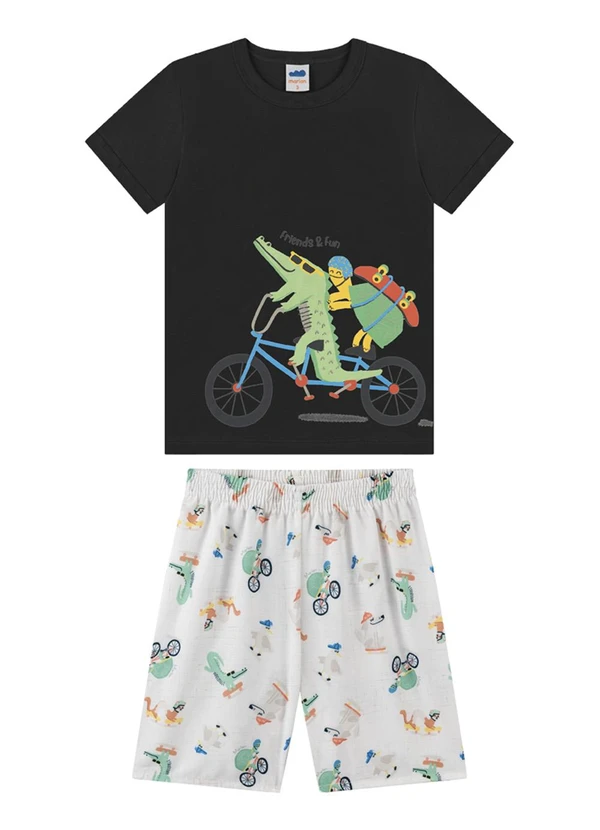 Marlan - Conjunto Camiseta e Bermuda em Microfibra Preto 1