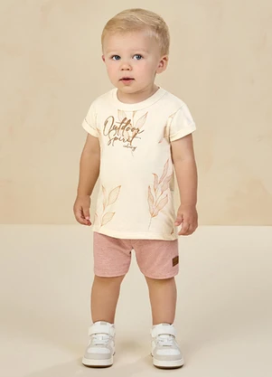 Ioluig - Conjunto Camiseta e Bermuda em Moletinho 3d Bege - IOLUIG