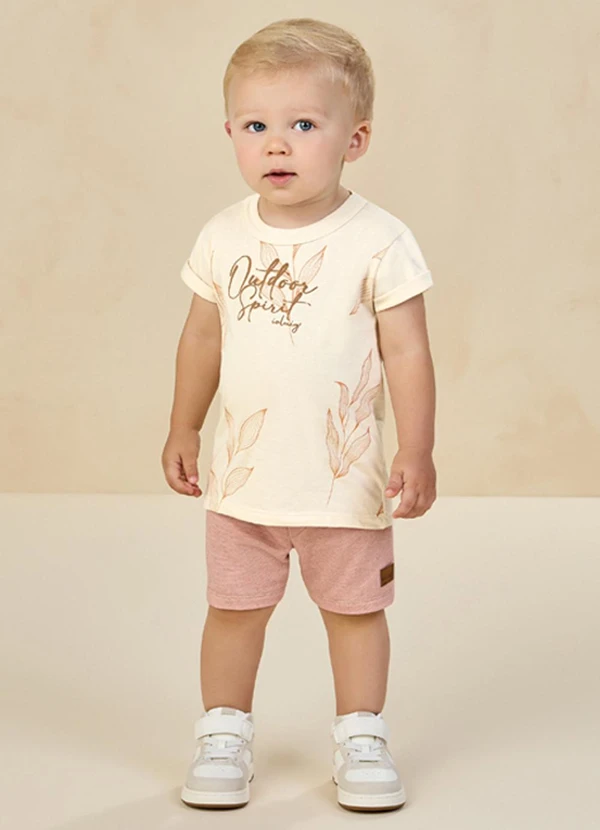 Ioluig - Conjunto Camiseta e Bermuda em Moletinho 3d Bege