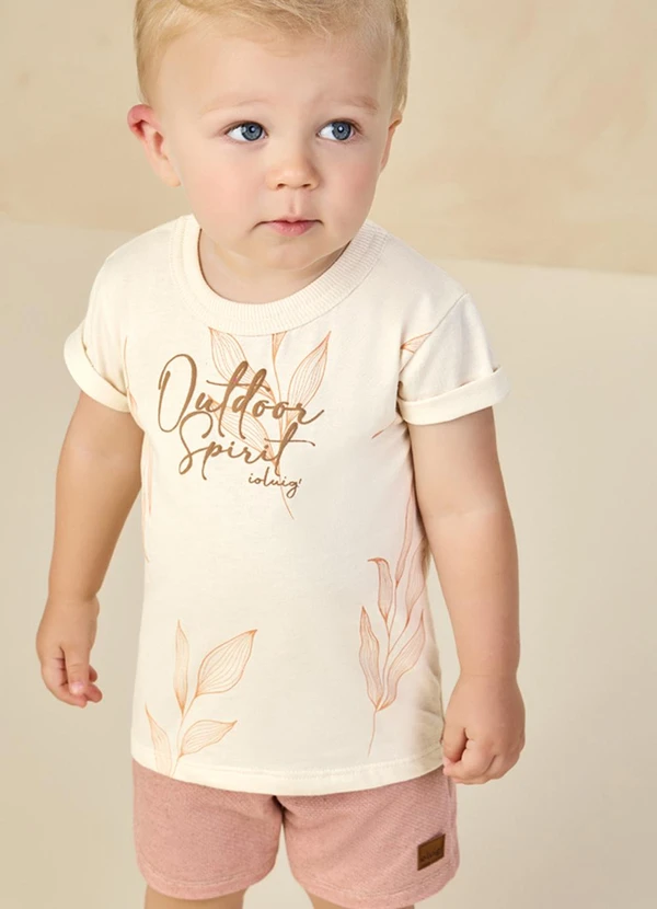 Ioluig - Conjunto Camiseta e Bermuda em Moletinho 3d Bege 2