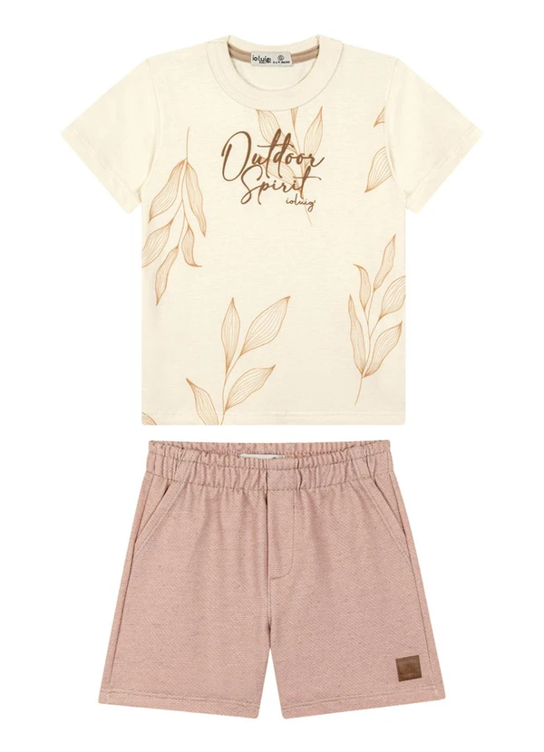 Ioluig - Conjunto Camiseta e Bermuda em Moletinho 3d Bege 3