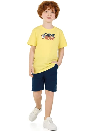 Marlan - Conjunto Camiseta e Bermuda em Moletinho Amarelo - MARLAN