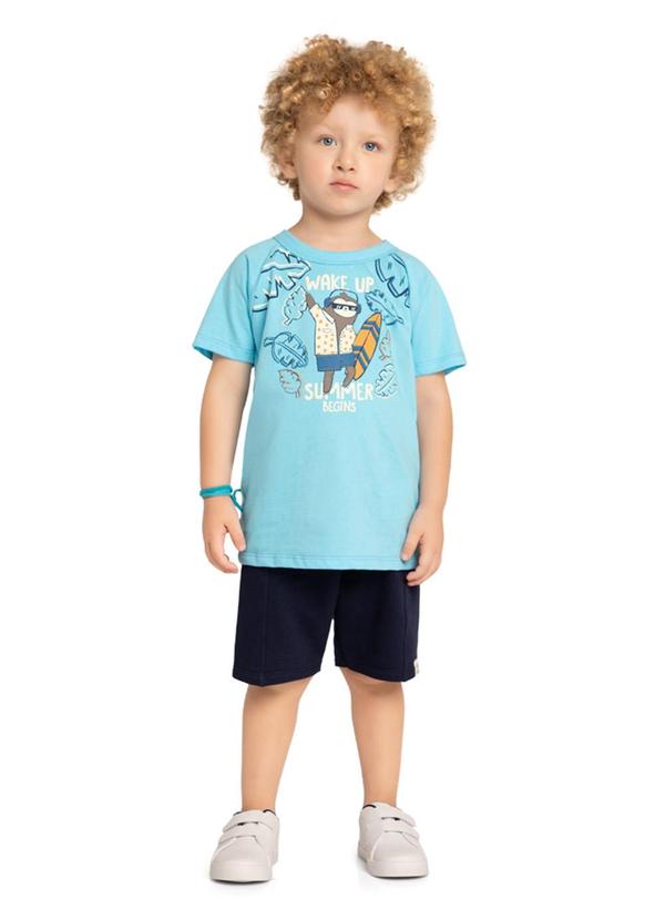 Marlan - Conjunto Camiseta e Bermuda em Moletinho Azul