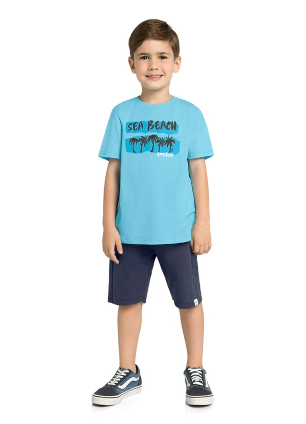 Marlan - Conjunto Camiseta e Bermuda em Moletinho Azul