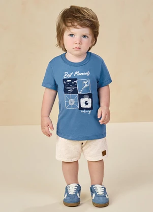 Ioluig - Conjunto Camiseta e Bermuda em Moletinho Azul - IOLUIG