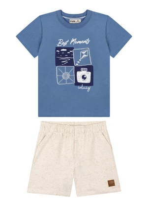 Ioluig - Conjunto Camiseta e Bermuda em Moletinho Azul - IOLUIG