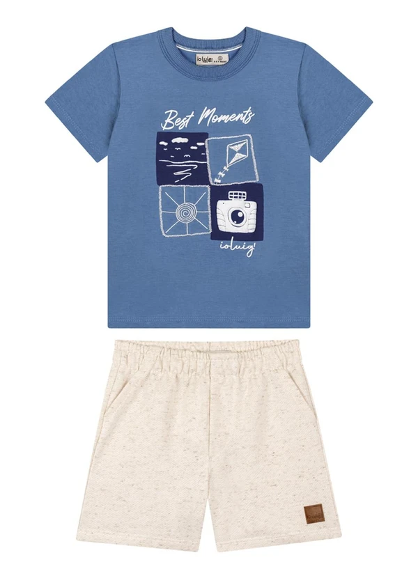 Ioluig - Conjunto Camiseta e Bermuda em Moletinho Azul 2
