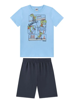 Marlan - Conjunto Camiseta e Bermuda em Moletinho Azul - MARLAN