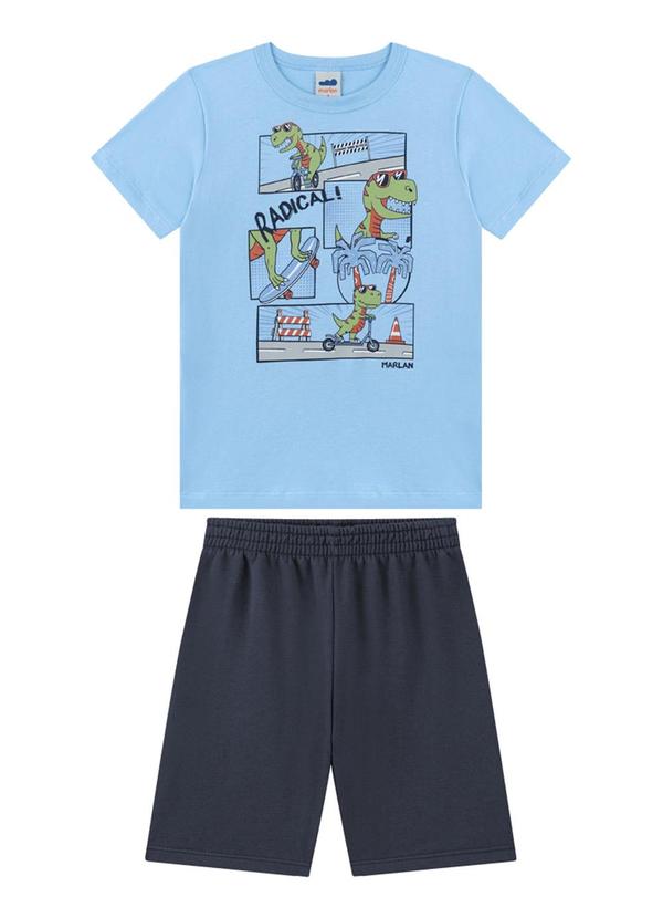 Marlan - Conjunto Camiseta e Bermuda em Moletinho Azul