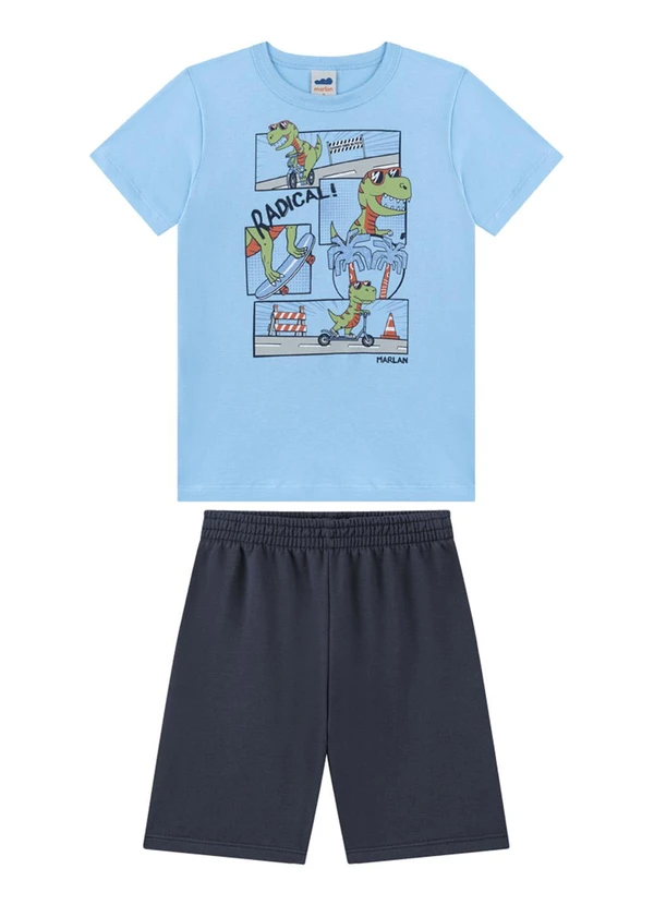 Marlan - Conjunto Camiseta e Bermuda em Moletinho Azul