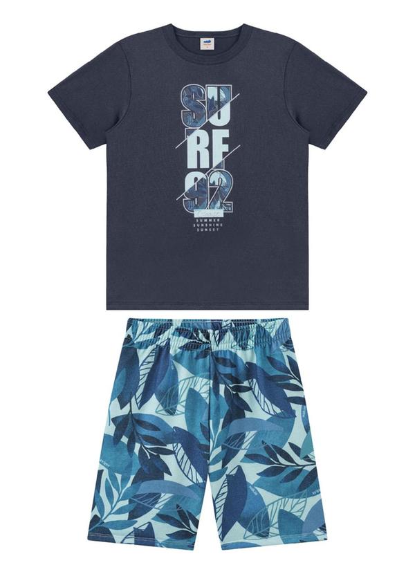 Marlan - Conjunto Camiseta e Bermuda em Moletinho Azul