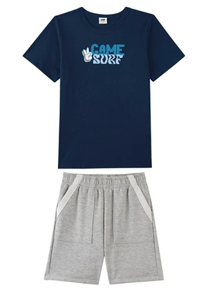 Marlan - Conjunto Camiseta e Bermuda em Moletinho Azul - MARLAN