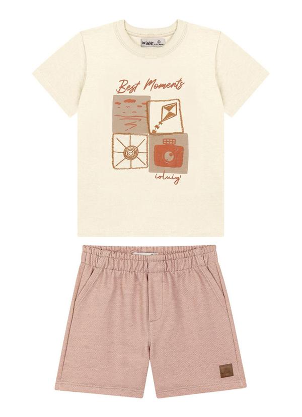 Ioluig - Conjunto Camiseta e Bermuda em Moletinho Bege