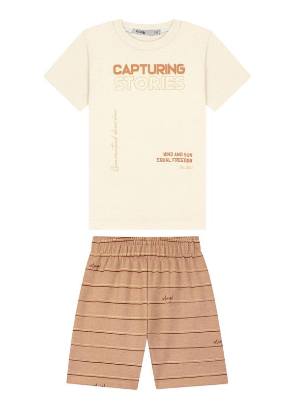 Ioluig - Conjunto Camiseta e Bermuda em Moletinho Bege 2