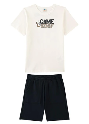 Marlan - Conjunto Camiseta e Bermuda em Moletinho Bege - MARLAN