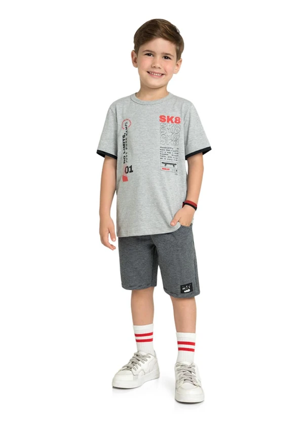 Marlan - Conjunto Camiseta e Bermuda em Moletinho Cinza