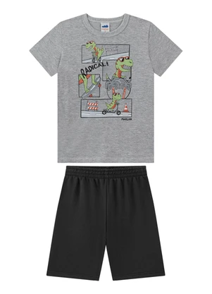 Marlan - Conjunto Camiseta e Bermuda em Moletinho Cinza - MARLAN