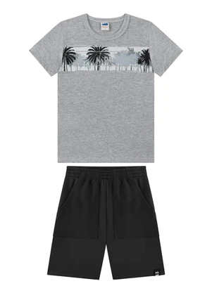 Marlan - Conjunto Camiseta e Bermuda em Moletinho Cinza - MARLAN