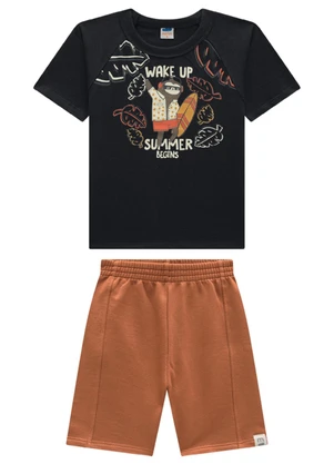 Marlan - Conjunto Camiseta e Bermuda em Moletinho Preto - MARLAN