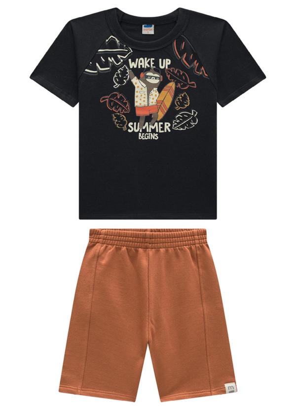 Marlan - Conjunto Camiseta e Bermuda em Moletinho Preto 1