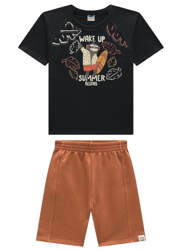 Marlan - Conjunto Camiseta e Bermuda em Moletinho Preto