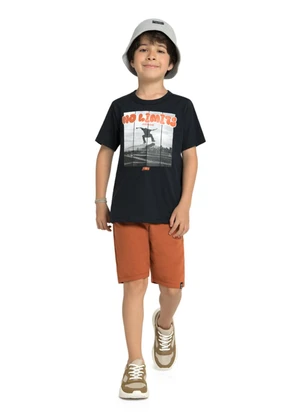 Marlan - Conjunto Camiseta e Bermuda em Moletinho Preto - MARLAN