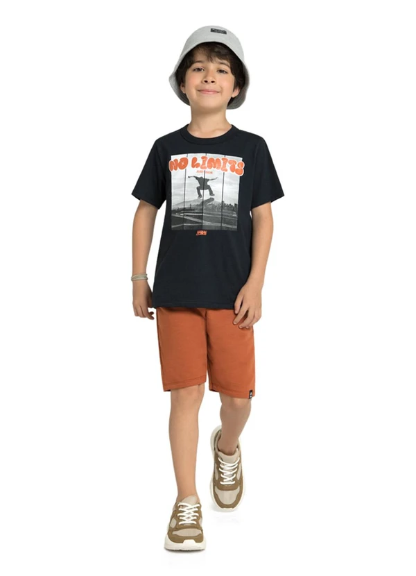 Marlan - Conjunto Camiseta e Bermuda em Moletinho Preto