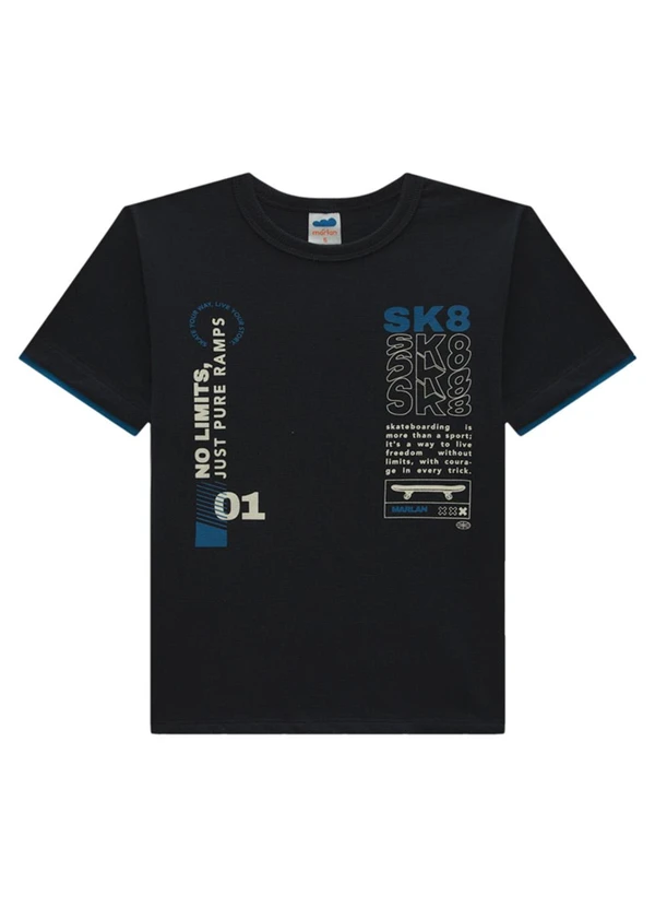 Marlan - Conjunto Camiseta e Bermuda em Moletinho Preto