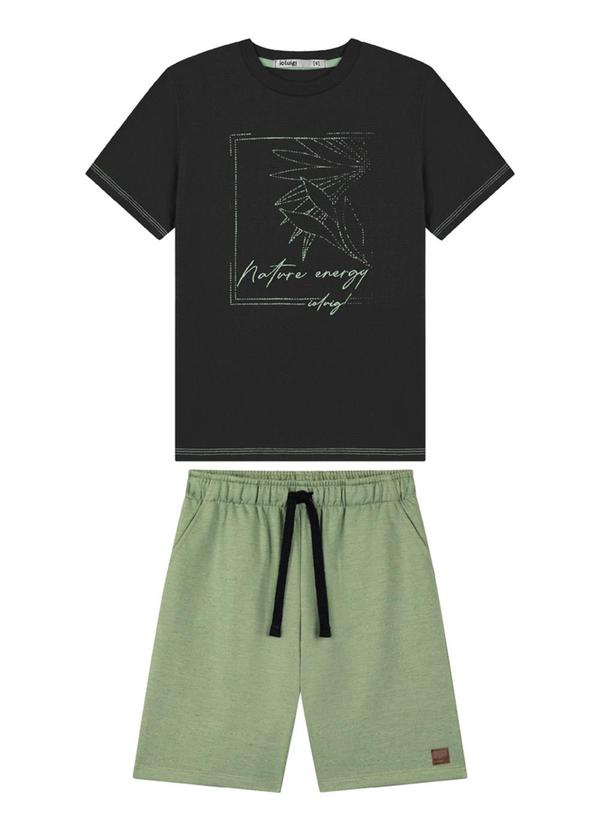 Ioluig - Conjunto Camiseta e Bermuda em Moletinho Preto