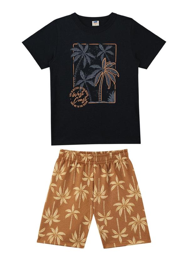 Marlan - Conjunto Camiseta e Bermuda em Moletinho Preto 2