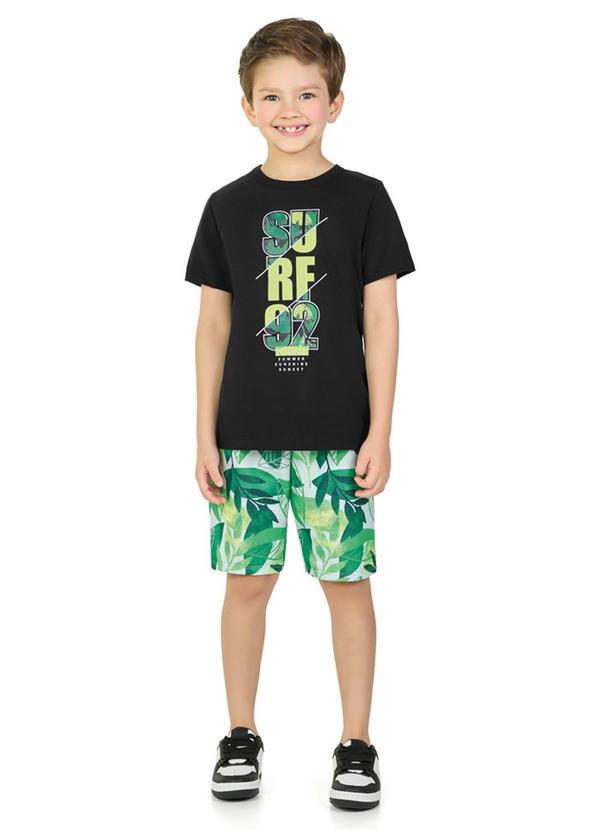 Marlan - Conjunto Camiseta e Bermuda em Moletinho Preto 1