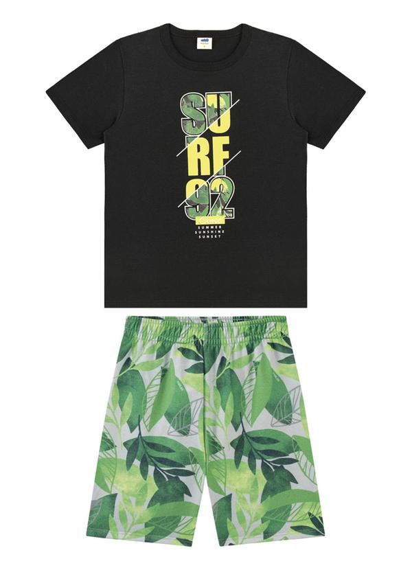 Marlan - Conjunto Camiseta e Bermuda em Moletinho Preto 2