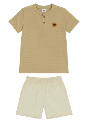 Marlan - Conjunto Camiseta e Bermuda em Sarja Bege - MARLAN