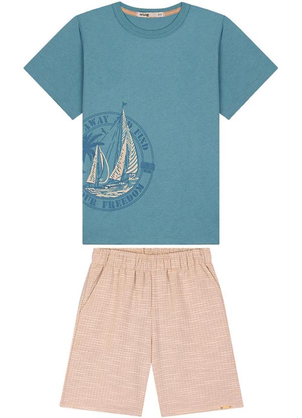 Ioluig - Conjunto Camiseta e Bermuda em Sarja Leve Azul