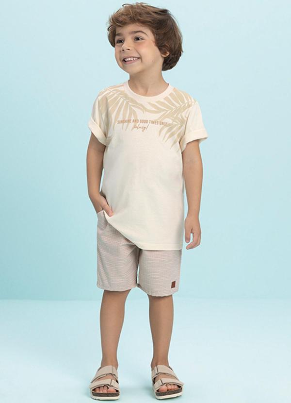 Ioluig - Conjunto Camiseta e Bermuda em Sarja Leve Bege