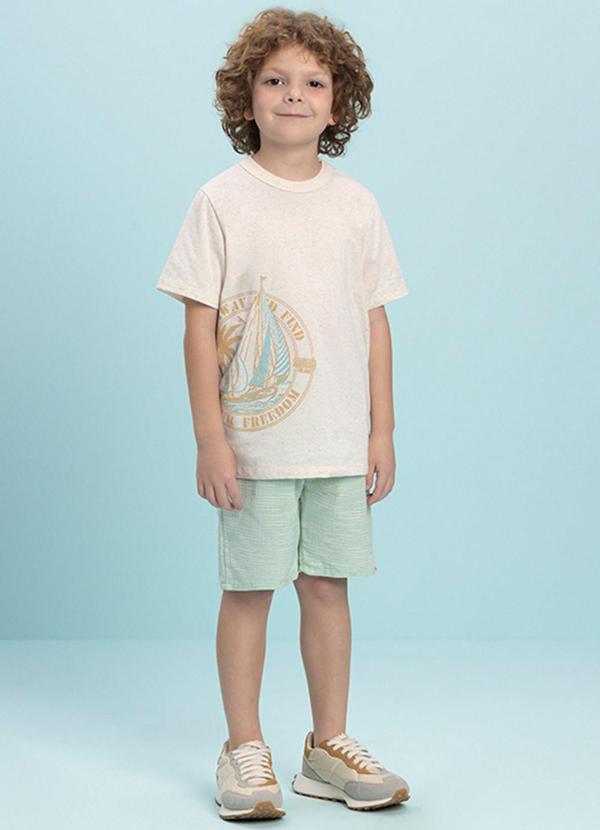 Ioluig - Conjunto Camiseta e Bermuda em Sarja Leve Bege