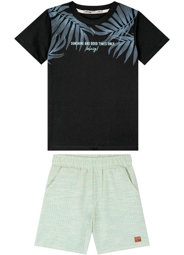 Ioluig - Conjunto Camiseta e Bermuda em Sarja Leve Preto