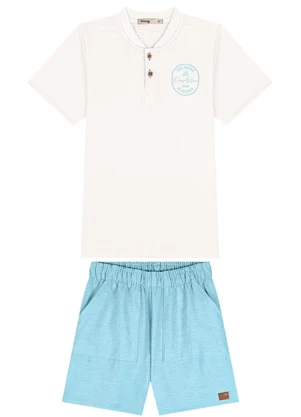 Ioluig - Conjunto Camiseta e Bermuda em Tecido Linho Bege - IOLUIG