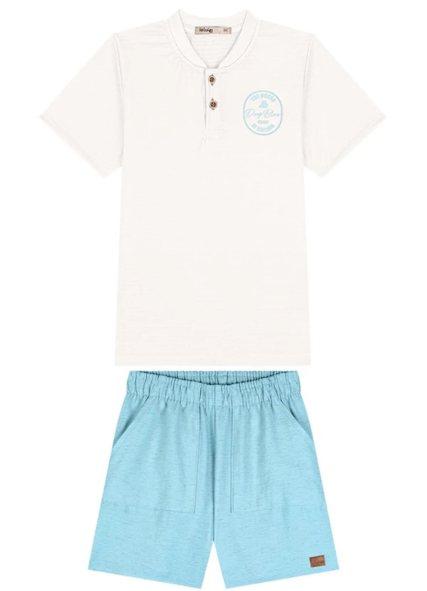 Ioluig - Conjunto Camiseta e Bermuda em Tecido Linho Bege