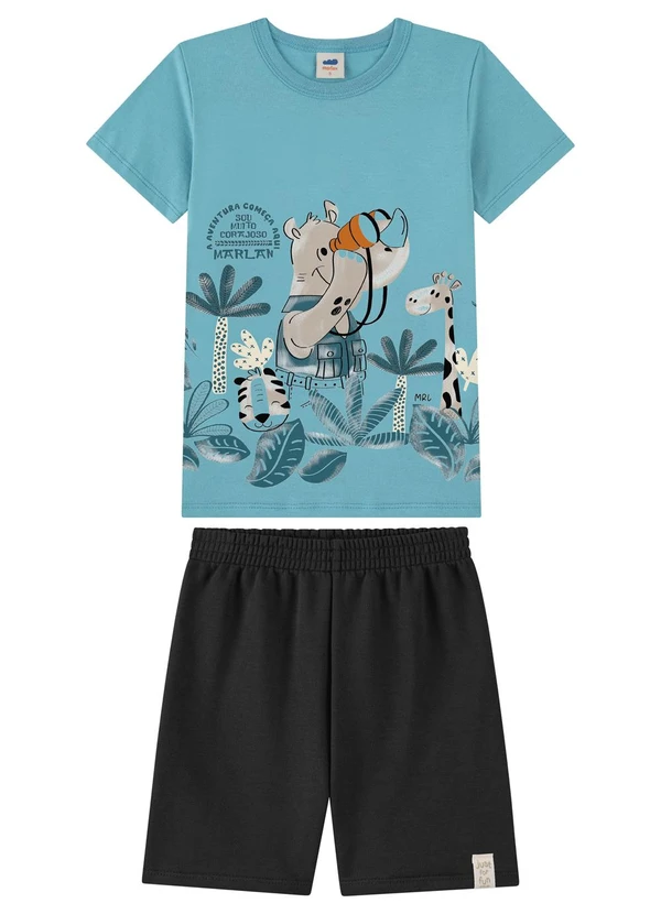 Marlan - Conjunto Camiseta e Bermuda Estampa Puff Azul