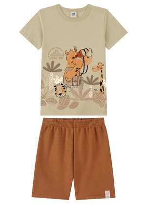 Marlan - Conjunto Camiseta e Bermuda Estampa Puff Bege - MARLAN