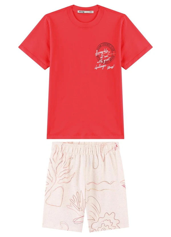 Ioluig - Conjunto Camiseta e Bermuda Estampada Vermelho